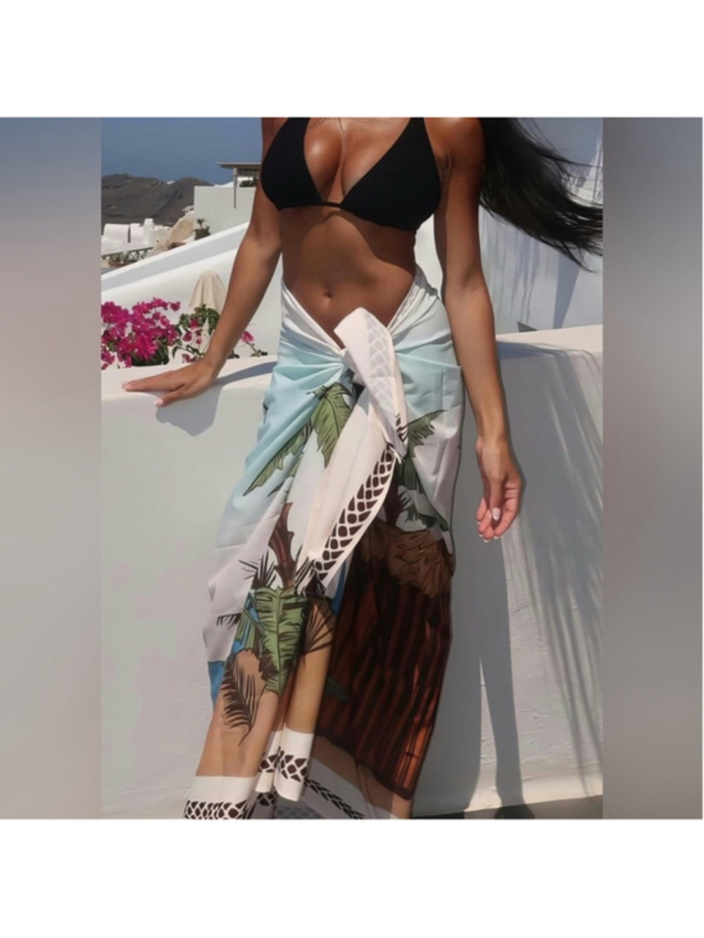 Micas Coconut Palm Print Chiffon Tie Front Skirt Size L MA3-6